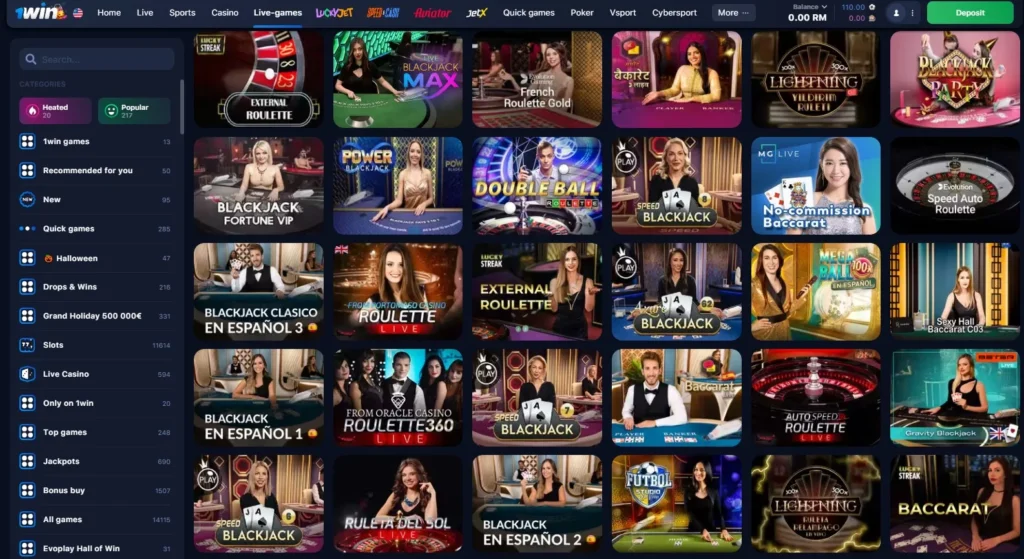 1WIN Online Casino games with live dealers