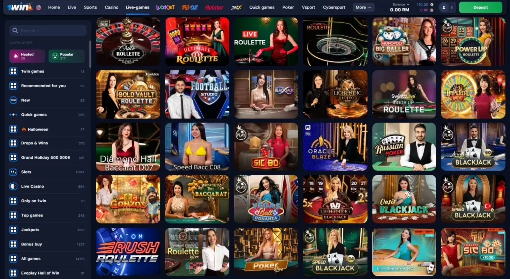 Live dealer games in 1WIN Online Casino app