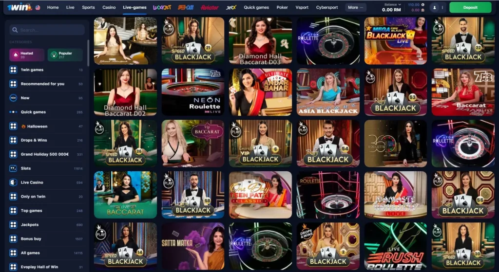 1WIN Live Casino games